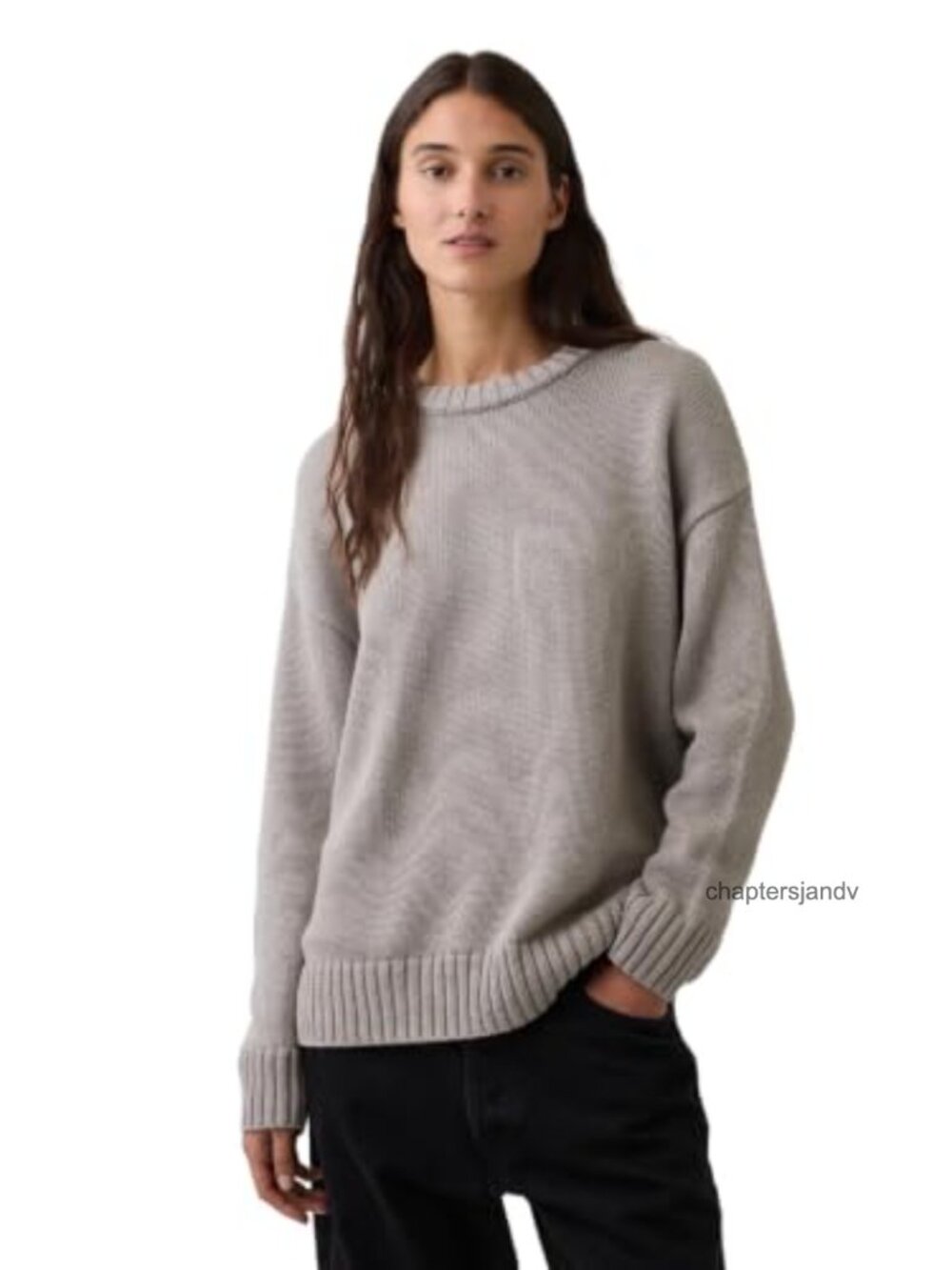 Oversized Boyfriend Cotton Crew Neck Sweater Pullover Solid